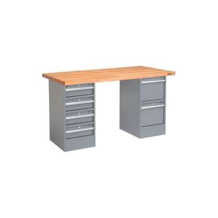 Global Equipment 60 x 30 Pedestal Workbench - 6 Drawers, Maple Square Edge - Gray 319023